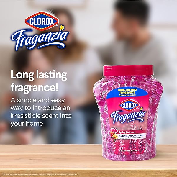 CLOROX FRAGANZIA CRYSTAL BEADS AIR FRESHENER VALUE PACK | LONG-LASTING AIR FRESHENER BEADS | GEL BEADS AIR FRESHENER IN SPRING SCENT FOR HOME, BATHROOM, OR CAR 12 OZ TWIN PACK