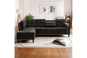 Trygoal Modular Sectional Sofa with Cup Holders, L Shaped Sectional Couch with Chaise and Adjustable Backrest, Modern Linen Fabric Couch for Living Room, Apartment, Small Space, Dark Gray