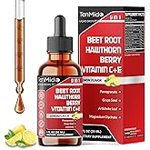 Tenmido 9in1 Beet Root Extract Liquid Drops with Vitamin C, Vitamin E, Hawthorn Berry, Pomegranate, Grape Seed, Artichoke, Magnesium Glycinate, and Black Pepper - 30ml 1 Fl Oz