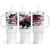 Personalized 40oz Tumbler With Handle and straw | Stainless Steel Insulated Tumbler | Travel Cup | Double Wall Coffee Cup for Hot and Cold Drinks | Patriotic Gift | Gift for him