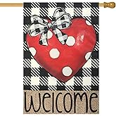 Love Heart House Flags 28x40 Double Sided, Welcome Large Garden Flag for Outside Decor, Holiday Yard Flag Outdoor Seasonal Decorations for Home