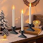 HappyAlley 3 Pack Taper Candle Holders, Black Resin Candlestick Holders Only for LED Candles, Vintage Gothic Candle Stand for Table Centerpiece Home Window Wedding Party Halloween Christmas Decor
