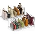GoMaihe Bag & Purse Organizer for Closet: 4 Sets Adjustable Clear Handbag Storage Shelf - Plastic Clutch Dividers | Minimal | Keep Purses upright