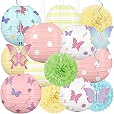 16pcs Butterfly Paper Lantern Decorations – Pastel Floral Spring Hanging Decor for Birthday Party, Centerpieces