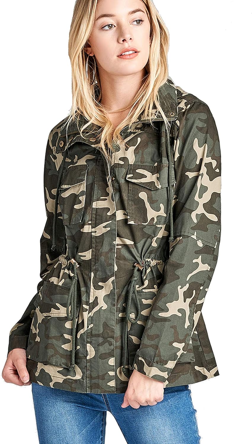 hooded drawstring utility jacket