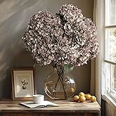 Uqueeten Artificial Flower Fake Silk Hydrangea Heads Bouquet with Stems Bulk for Fall Decoration Table Center Christmas Indoo