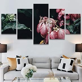 SIGNWIN 5 Panel Canvas Wall Art Pink Fields...