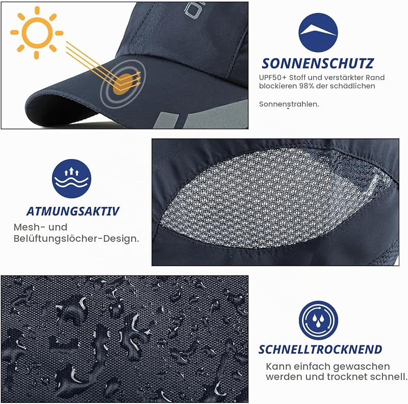 2 Pcs Baseball Cap Herren Damen, Schnelltrocknend Basecap Running Cap mit Atmungsaktivem Mesh Unisex, Leichtgewicht Schildmütze Verstellbar Draußen Kappen Sonnenhut Cappy für Golf Reisen Laufen