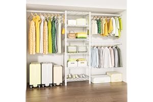 Ulif M5 Wall Mounted Clothes Garment Rack, Heavy Duty Closet Storage and Organizer with 6 Shelves and 3 Expandable Hanger Rod