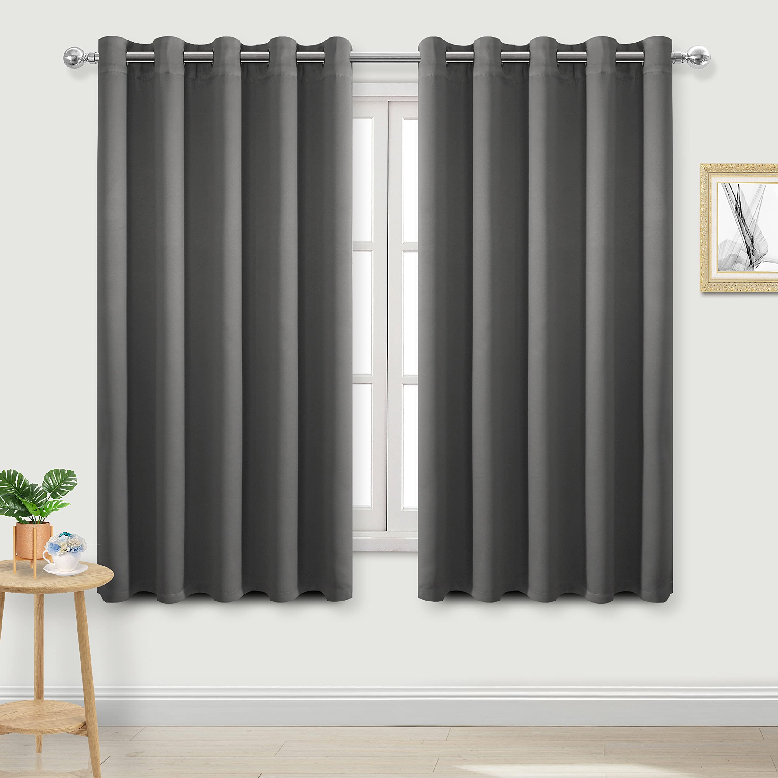 DWCN Blackout Curtains for Bedroom - Thermal Insulated Room Darkening Eyelet Window Curtains for Living Room 66 x 72 inch Length, Dark Grey, 2 Panels