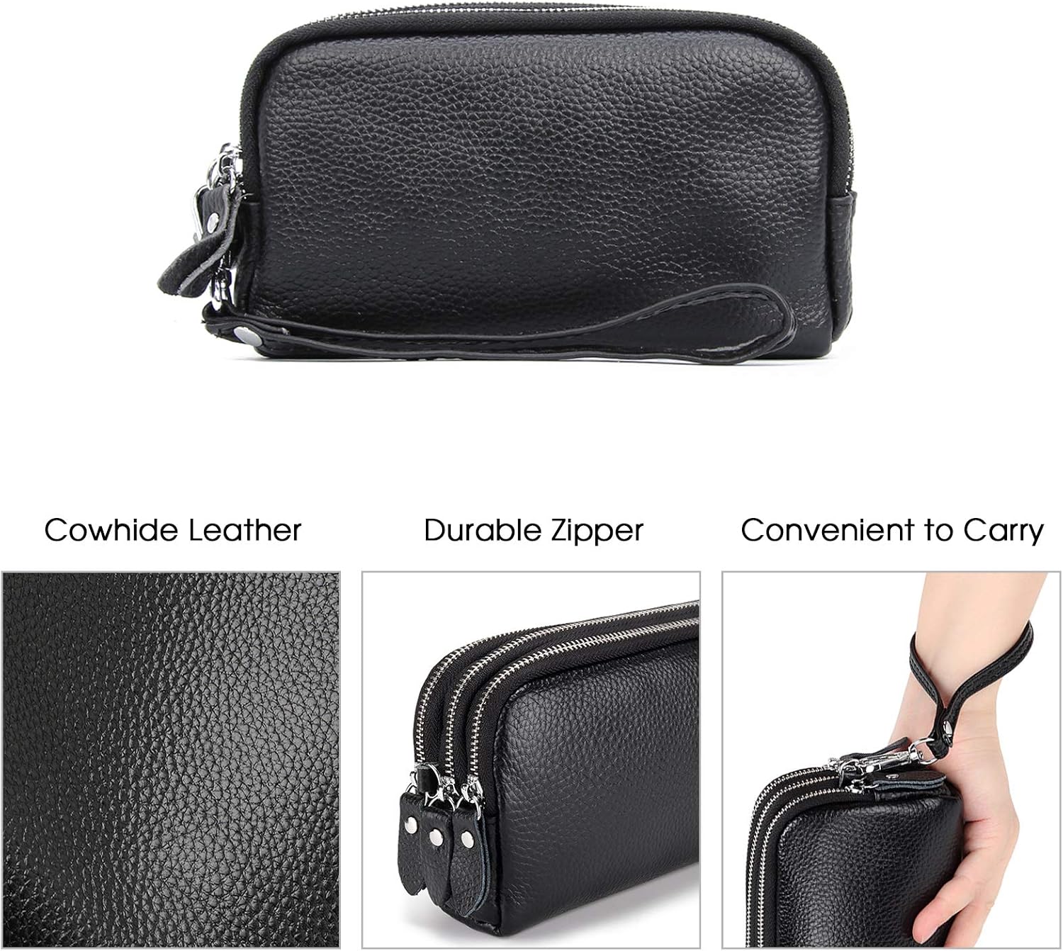 FORRICA Women's Wallet Genuine Leather Multifunction Large Capacity Clutch Bag Phone Purse Zipper Coin Purse Ladies Long Wristlet Wallets Grey - Image 5