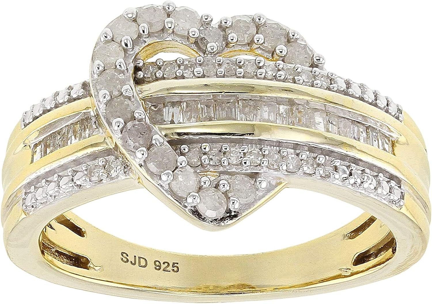 JTV Engild White Diamond Yellow Gold Over Sterling Silver Ring 0.50ctw Amazon.co.uk Jewellery