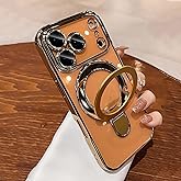 LXK Magnetic Invisible Stand for iPhone 17 Pro Case 6.3" Compatible with MagSafe, Military-Grade Protection, with Camera Protector, Clear Scratch-Resistant Back Cover for iPhone 17 Pro, Gold