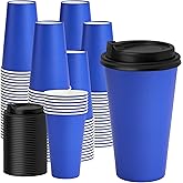 YEEHAW 16 oz Coffee Cups with Lids 100 Pack, Blue Disposable Paper Coffee Cups with Lids, To Go Cup with Lid