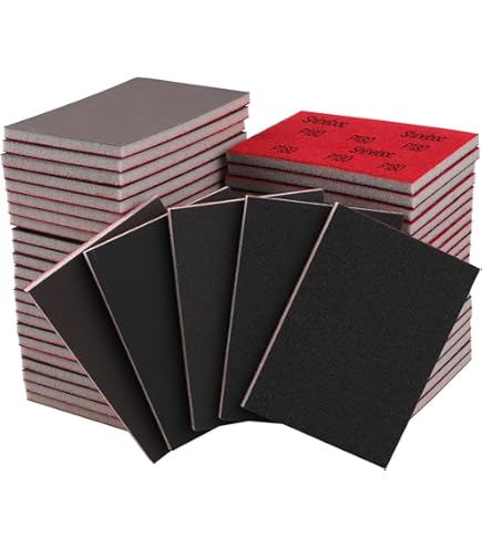 Swpeet 21Pcs 3.9 X 2.8 Inch #320 Grit Ultra Fine Sanding Sponge Sanding Pads And Wooden Paint Brush Assortment Kit, Soft Foam Sand Block Wet Dry Flexible Sanding Pads