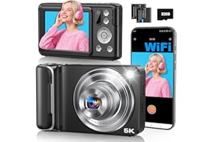 LECRAN 5K Digital Camera for Photography, 64MP Touchscreen WiFi Camera with Autofocus 6X Optical & 16X Digital Zoom, Dual-Lens Vlogging Camera for YouTube Video Anti-Shake, Travel Compact Camera with Flash