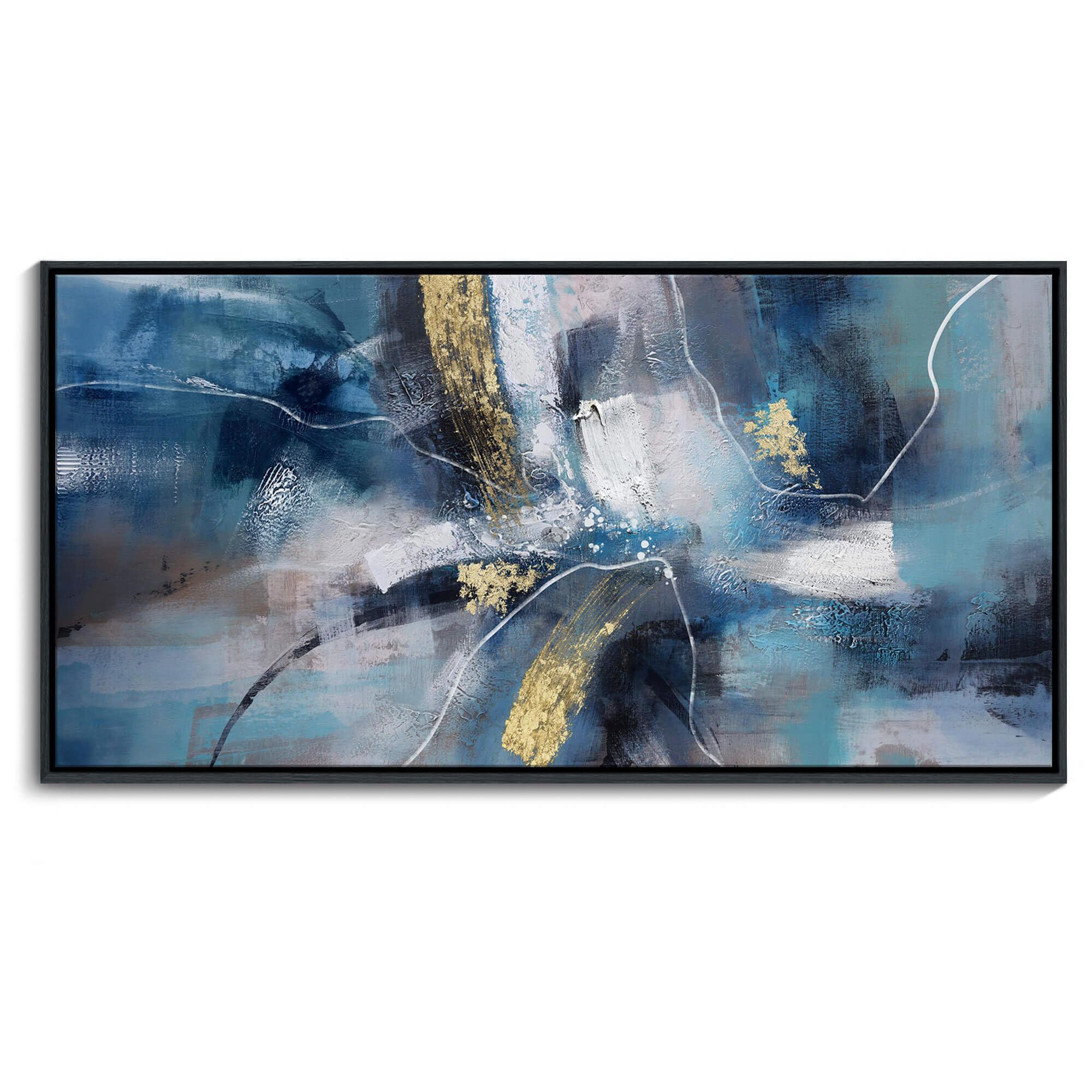 Photo 1 of DUNHUANG ART Abstract Gold Oil Painting - Framed Wall Art for Living Room - Nordic Luxury Design Prints for Wall Decor - Ready to Hang - Perfect Home Decor & Gift 30"x60"