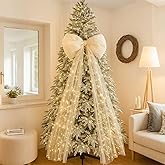 Soulchen 49 Inches Christmas Tree Topper Bow Large Fluffy Tulle Christmas Bow for Car Giant Wreath Wall Decor with Long Streamers for Xmas Home Wedding Car Holiday Decor Supplies(White)
