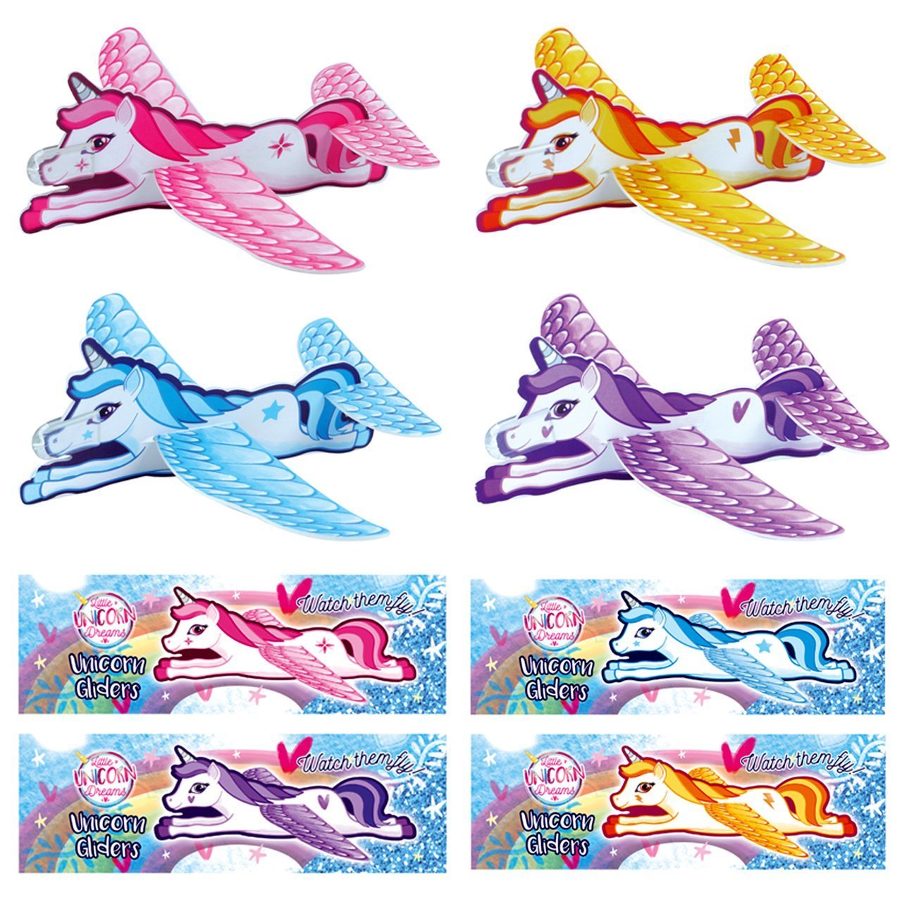 HENBRANDT Unicorn Flying Gliders, Party Bag Fillers Children's Games & Prizes, (24)