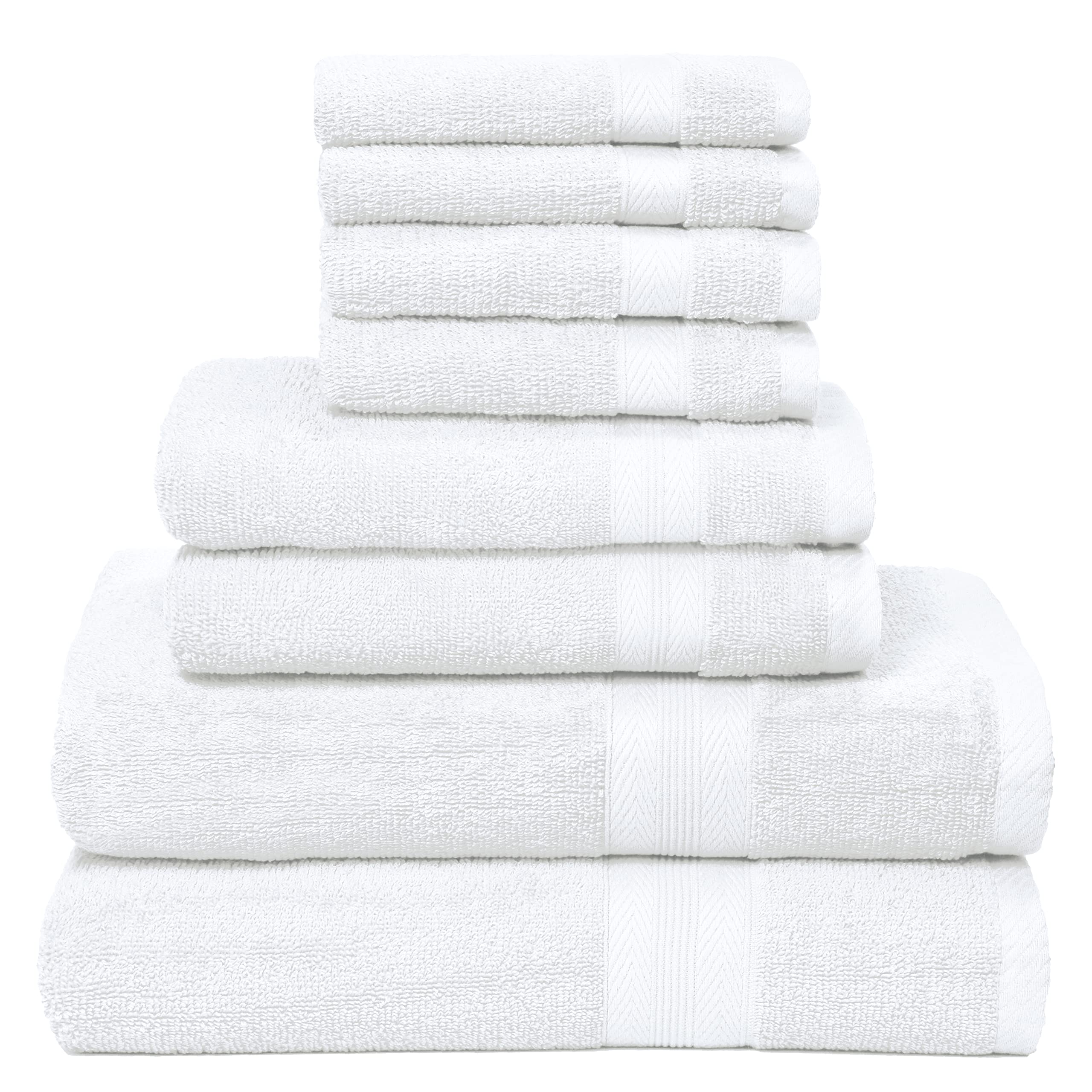 BOUTIQUO White Towel Set - 8 Piece Bathroom Towel Set - 100% Ring Spun ...