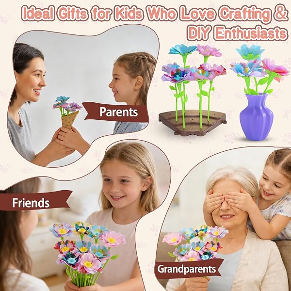 KEGOZ FLOWER MAKING MACHINE FOR KIDS, DIY FLOWER CRAFT KIT WITH FLOWER MAKER, ARTS AND CRAFTS FOR GIRLS AGES 4-6-8, BIRTHDAY EASTER GIFTS FOR 4 5 6 7 8 9 YEAR OLD GIRLS, KIDS DIY BOUQUET MAKING TOY