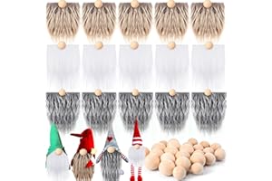 Tudomro 15 Pcs Gnome Beards for Crafts Christmas Faux Fur Fabric Precut Gnomes Beards Handmade 30 Pcs Wood Balls for Christmas Halloween Easter Valentine Independence Day(Gray, Camel, White)
