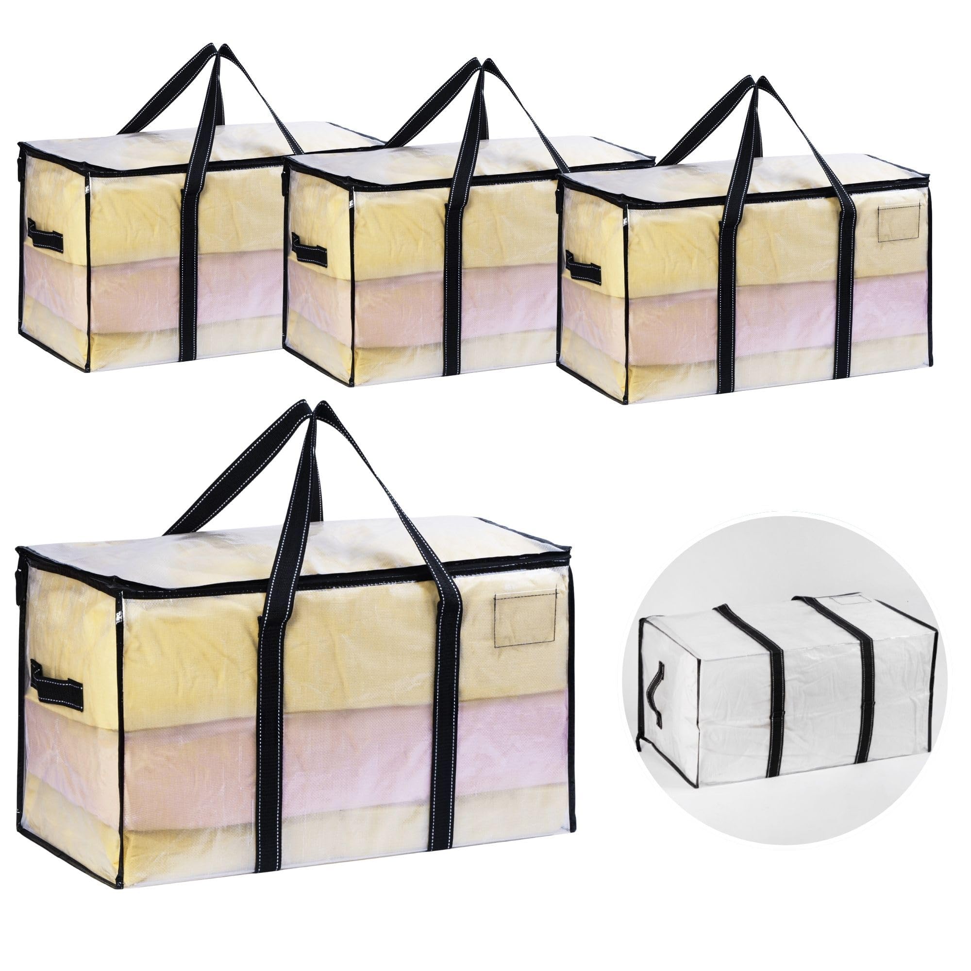 VENO 4 Pack Heavy Duty Moving Bags for Clothes,Extra Large Moving House Essentials,Underbed Storage Packing Boxes for Duvet,Waterproof Laundry Bags Organiser (Clear, 4 Pack)