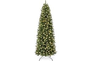 Best Choice Products Prelit Pencil Christmas Tree, 7.5ft Premium Artificial Tree, Realistic Lighted Spruce Holiday Decor w/Warm White Lights, Base