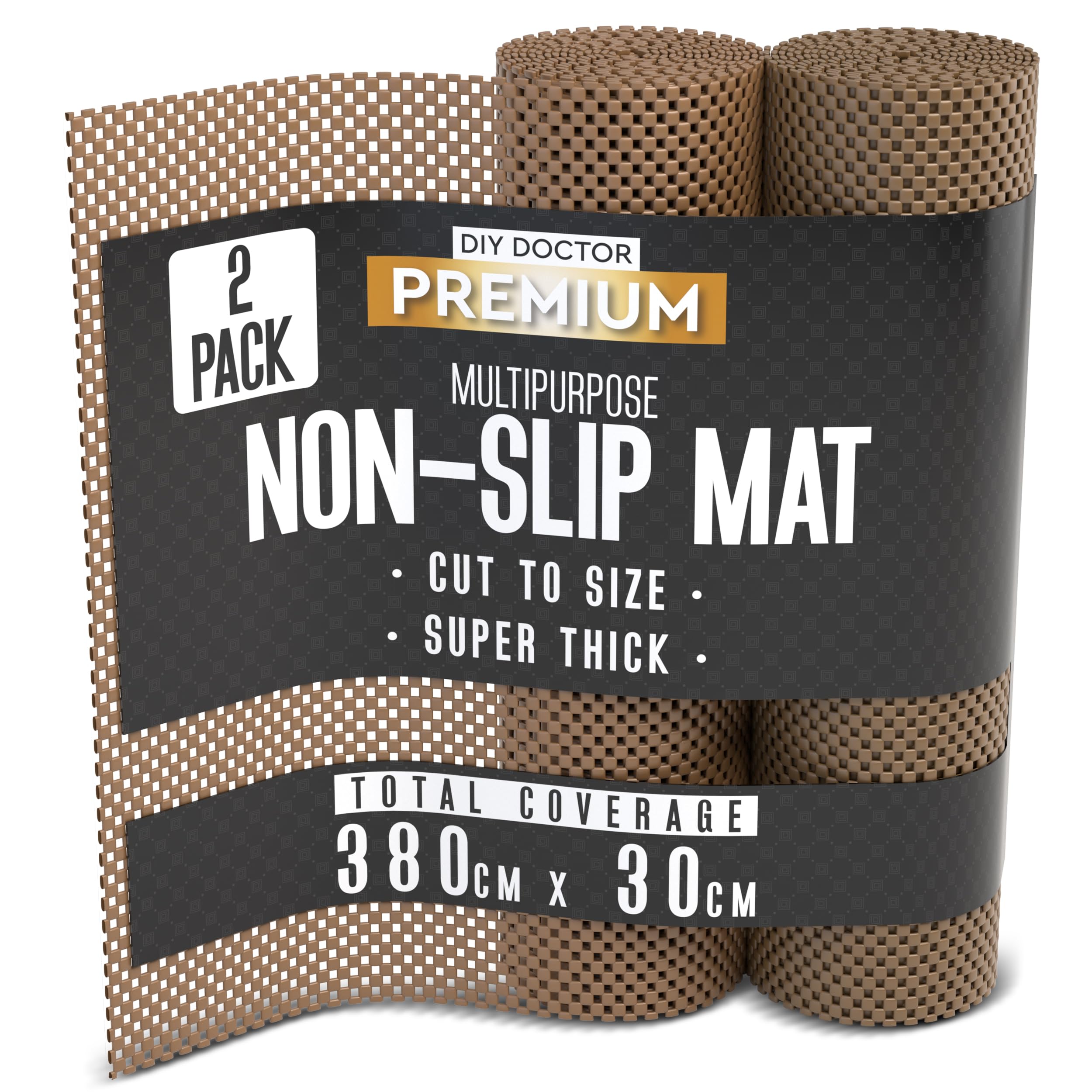 DIY Doctor - 2x Anti Slip Rug Underlay - 190 x 30cm Roll Non Slip Rug Underlay - Non Slip Rug Gripper - Carpet Grippers & Rug Grippers for Laminate Floors - Shelf Drawer Liner - Chocolate