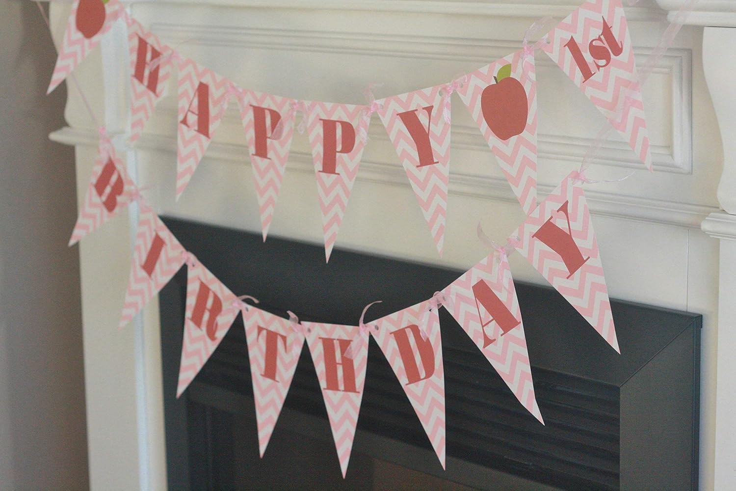 Amazon Com Happy Birthday Light Pink Red Chevron Pennant Flag