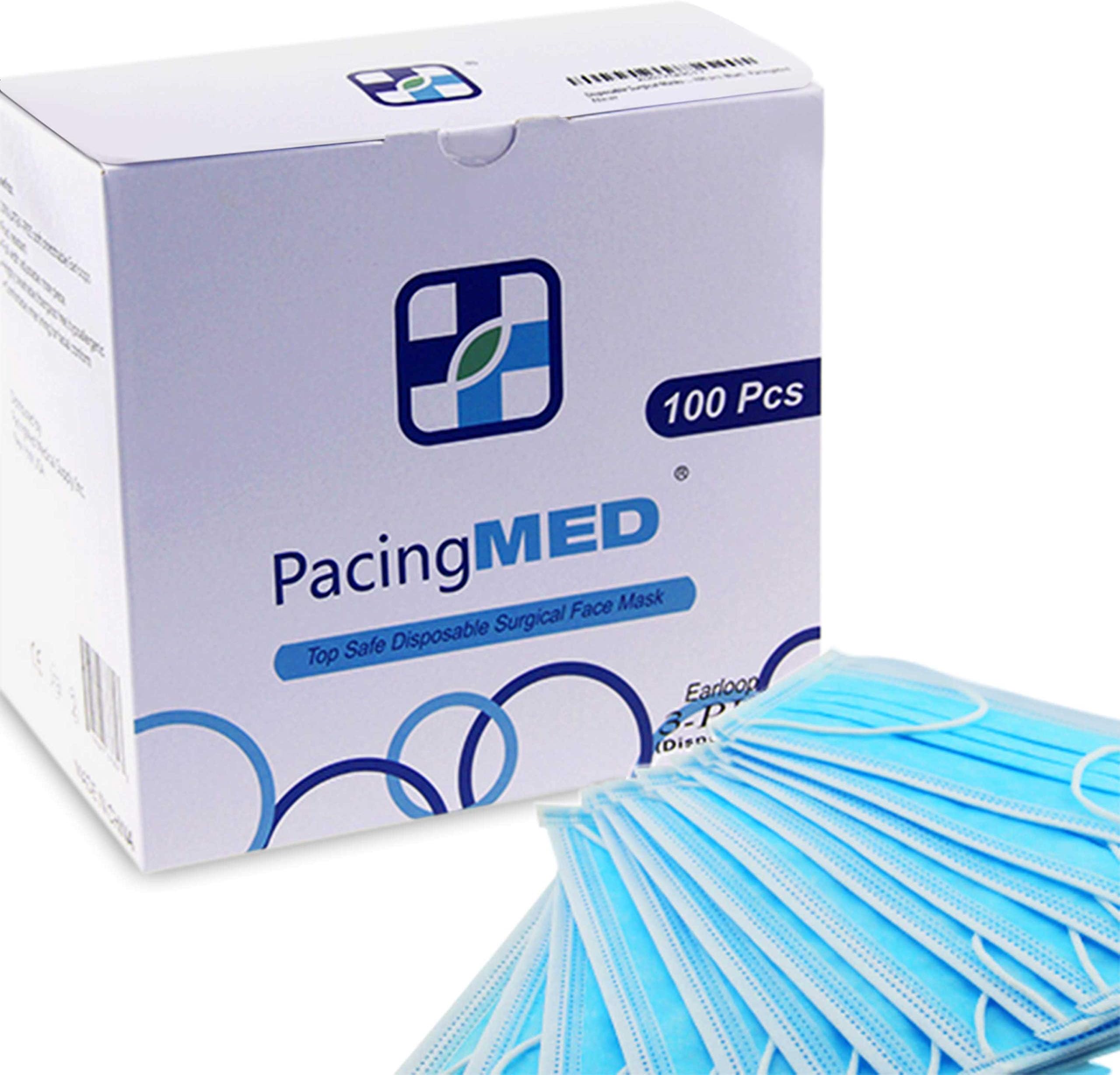 PacingMed 100pcs Disposable Surgical Mask- Face Mask for Dust, Flu, Mouth, Medical Dental, Cleaning, Construction, Travel, Allergy Mask - Hypoallergenic, Antiviral, Anti Pollen, FDA, Latex Free (Blue)
