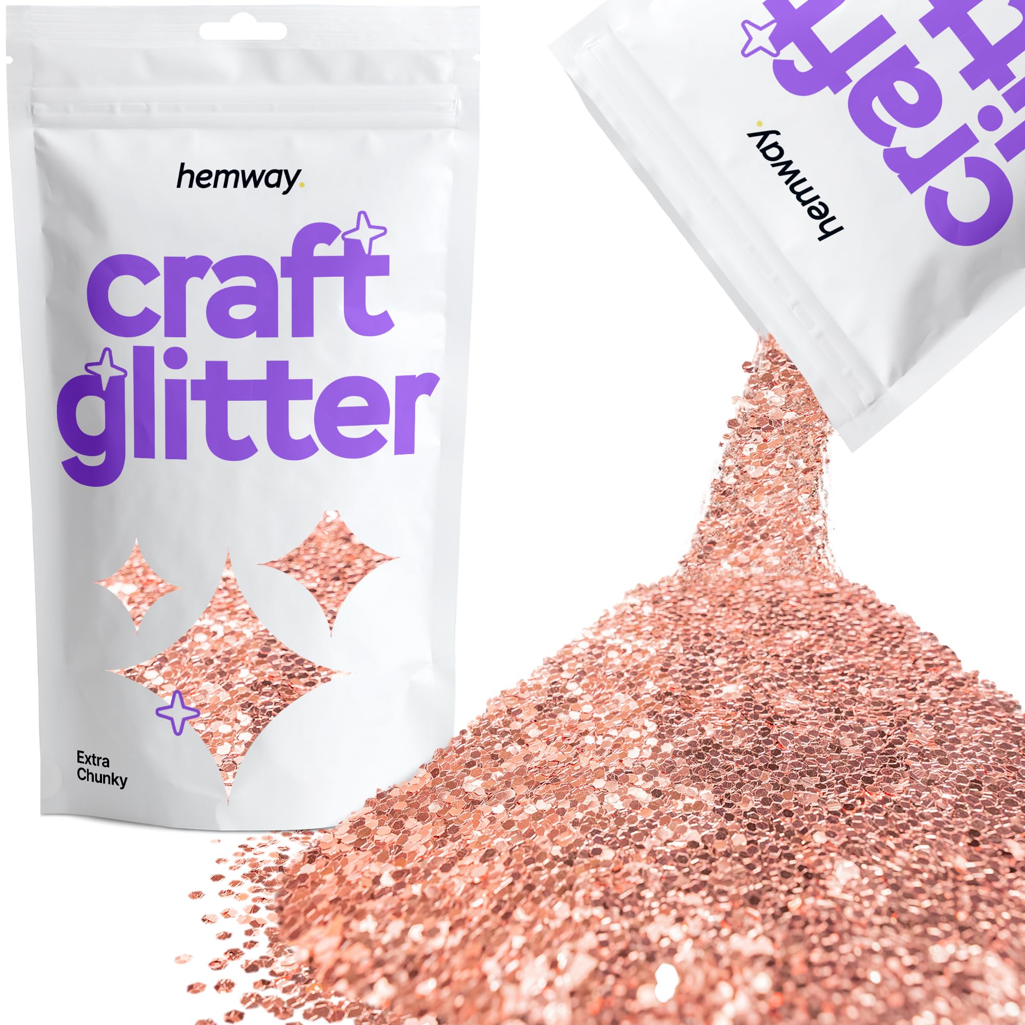 Hemway Craft Glitter Rose Gold 100g Extra Chunky Glitter for Crafts, Resin, Cosmetic, Nail, Face, Body, Festival, Tumblers, Art, Candle, Crafting