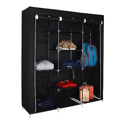 Victual Black Canvas Wardrobe By Harima 3 Door Fabric Wardrobe