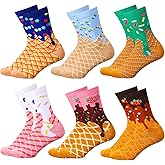 ShinyMatch 6 Pairs Ice Cream Drip Socks for Youth Teen Women Ice Cream Lovers Cone Crew Socks Baseball Softball Sports Gift