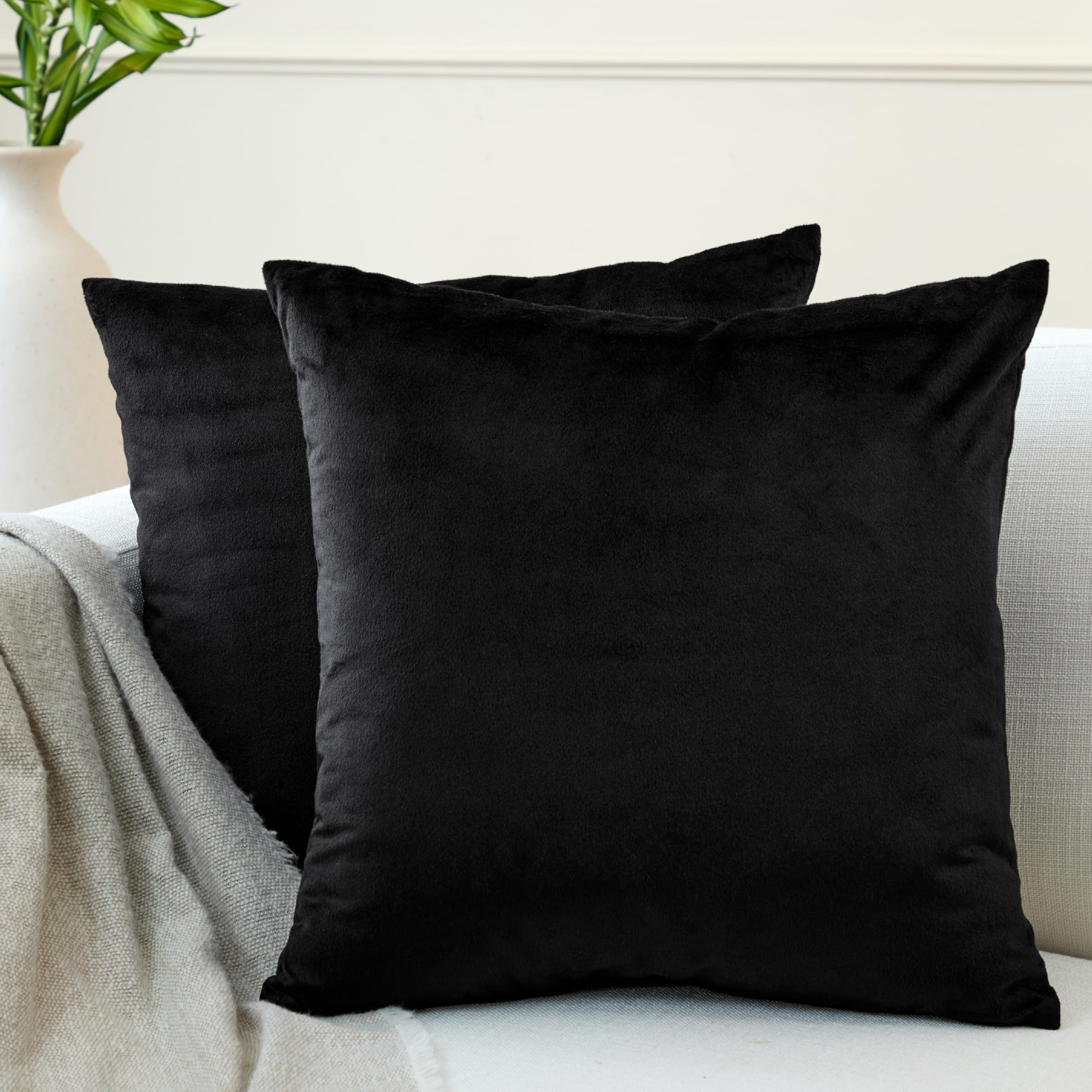 Encasa XO Velvet Cushion Covers (45x45 cm) Set of 02 | Black | Luxurious Square Velvet Throw Pillow Covers With Invisible Zippers | Living Room, Sofa, Chair