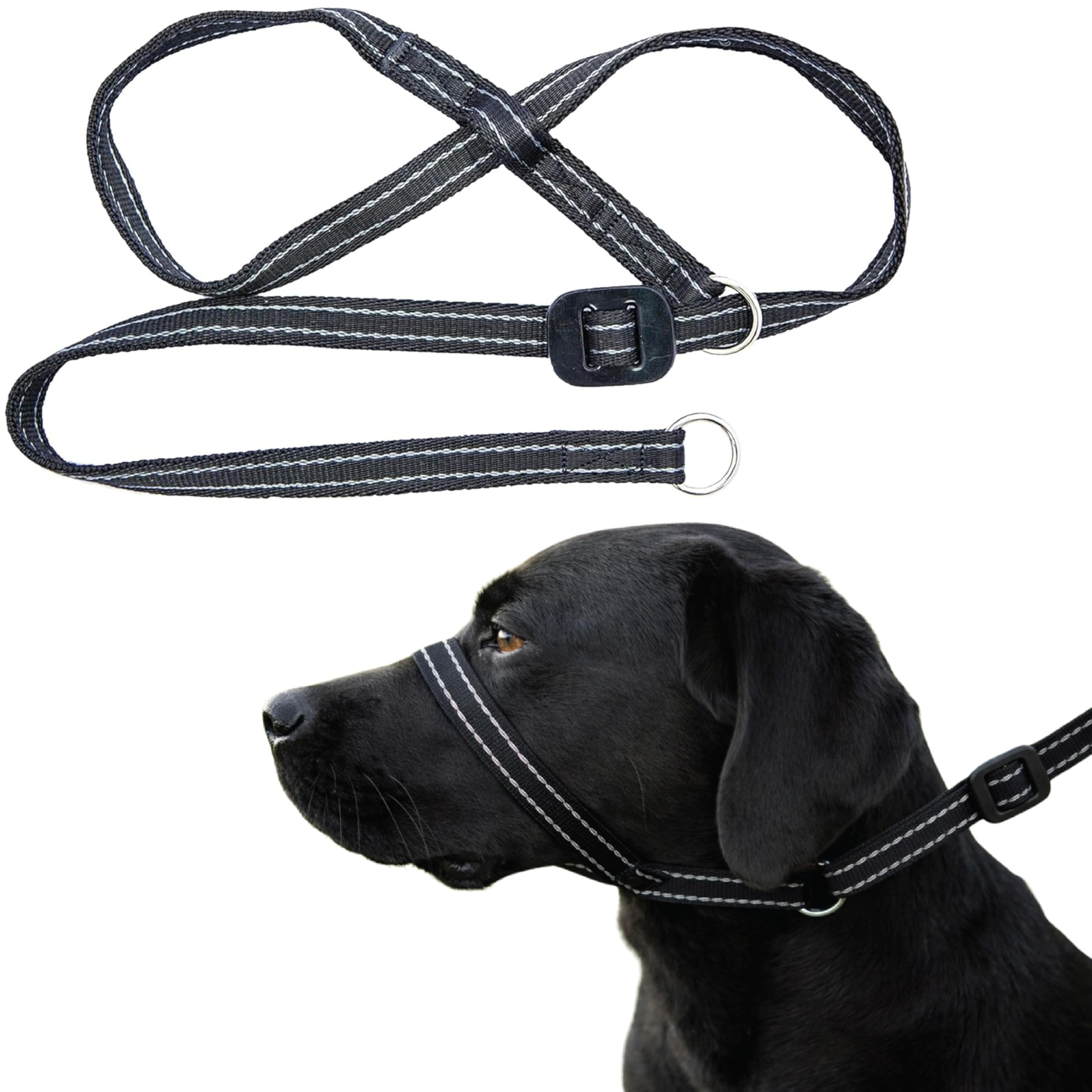 Gencon - Small Size Anti Pull Dog Headcollar - Trainer Approved - Soft & Gentle Control - Practical Dog Training & Behaviour Aid - Right Hand - UK Made - Doesn't Include Lead - Black/Silver