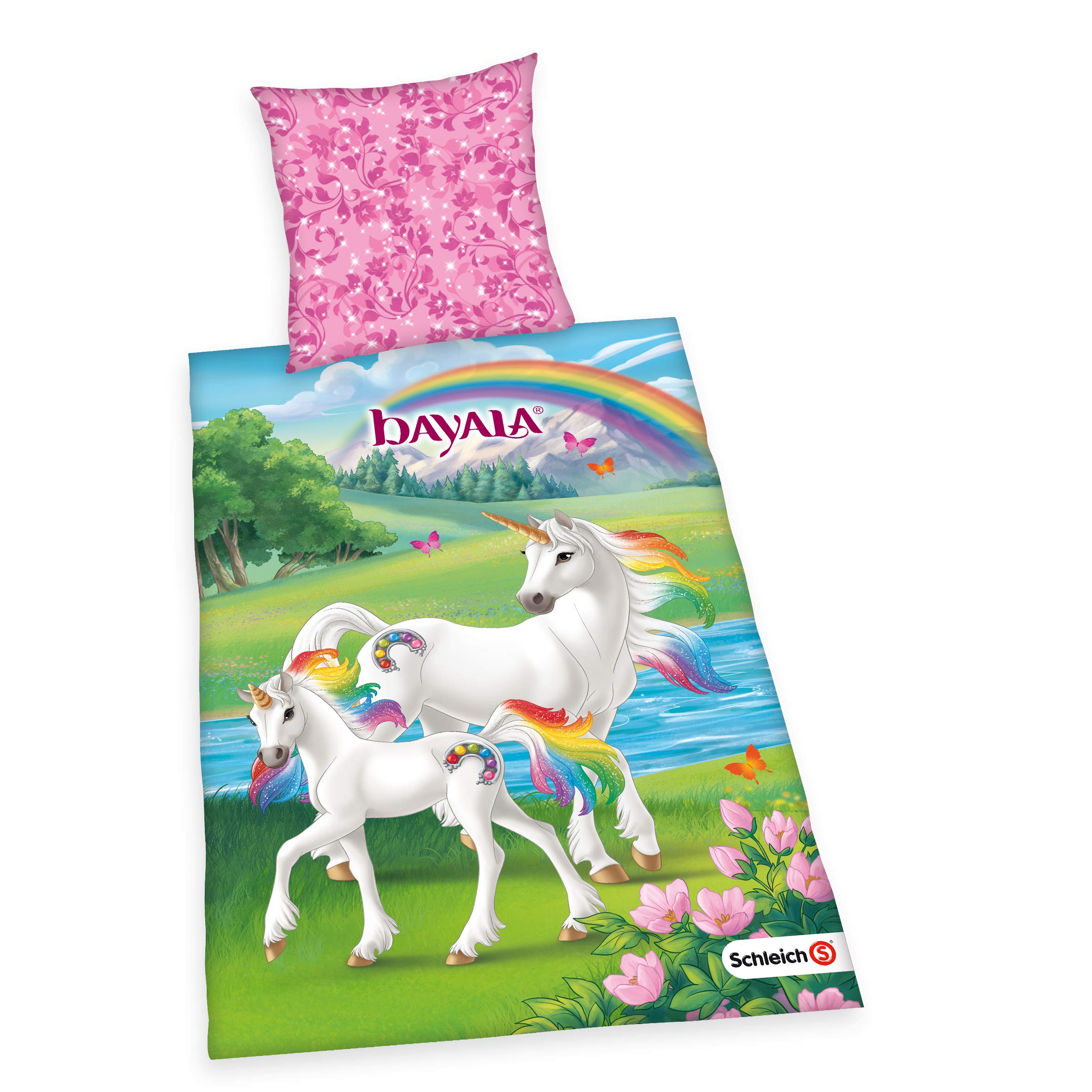 Herding Bed Linen-Set, Schleich's Bayala Unicorn, Reversible Design, Duvet Cover 135 x 200cm, Pillow Case 80 x 80cm, Cotton/Renforcé, 100%, Reinforced, Multicolour, 135 x 200 cm