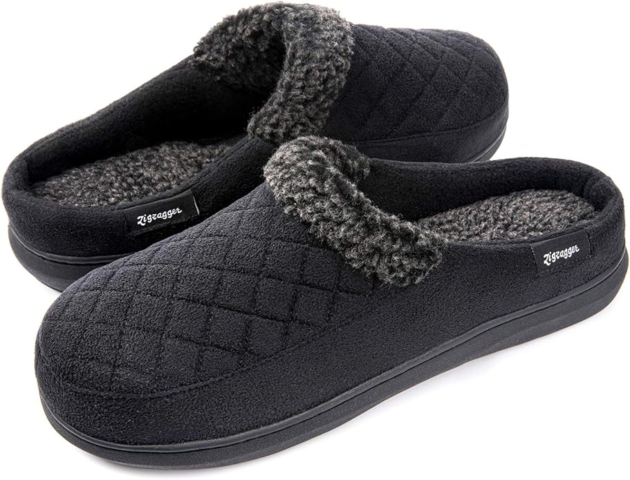 Zigzagger Mens Suede Fabric Memory Foam Slippers Fleece