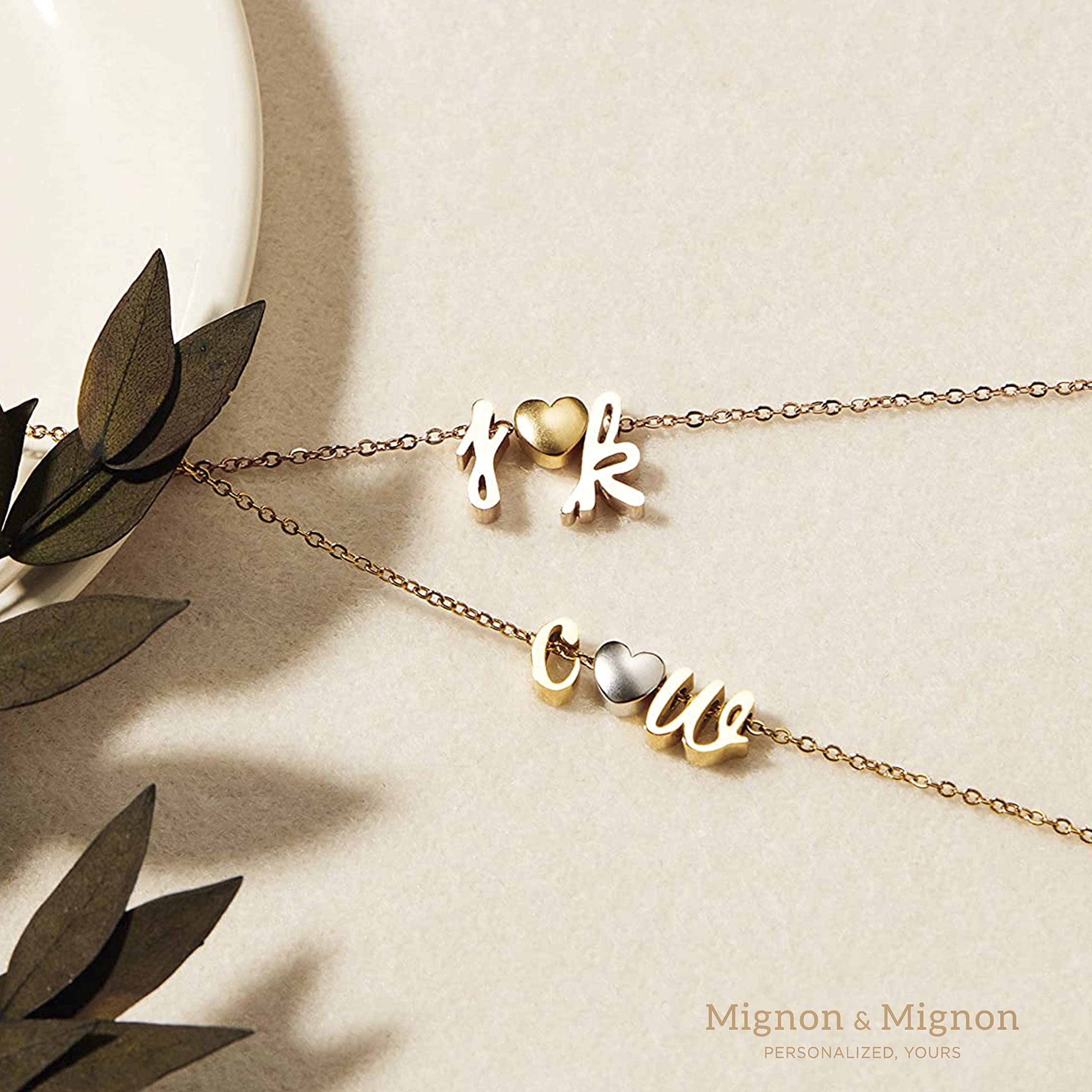 Custom Cursive Initials Necklace, Heart Love Necklace for Women, Personalized Jewelry in Gold, Silver, Rose Gold, Christmas and Holiday Gift – DCIN