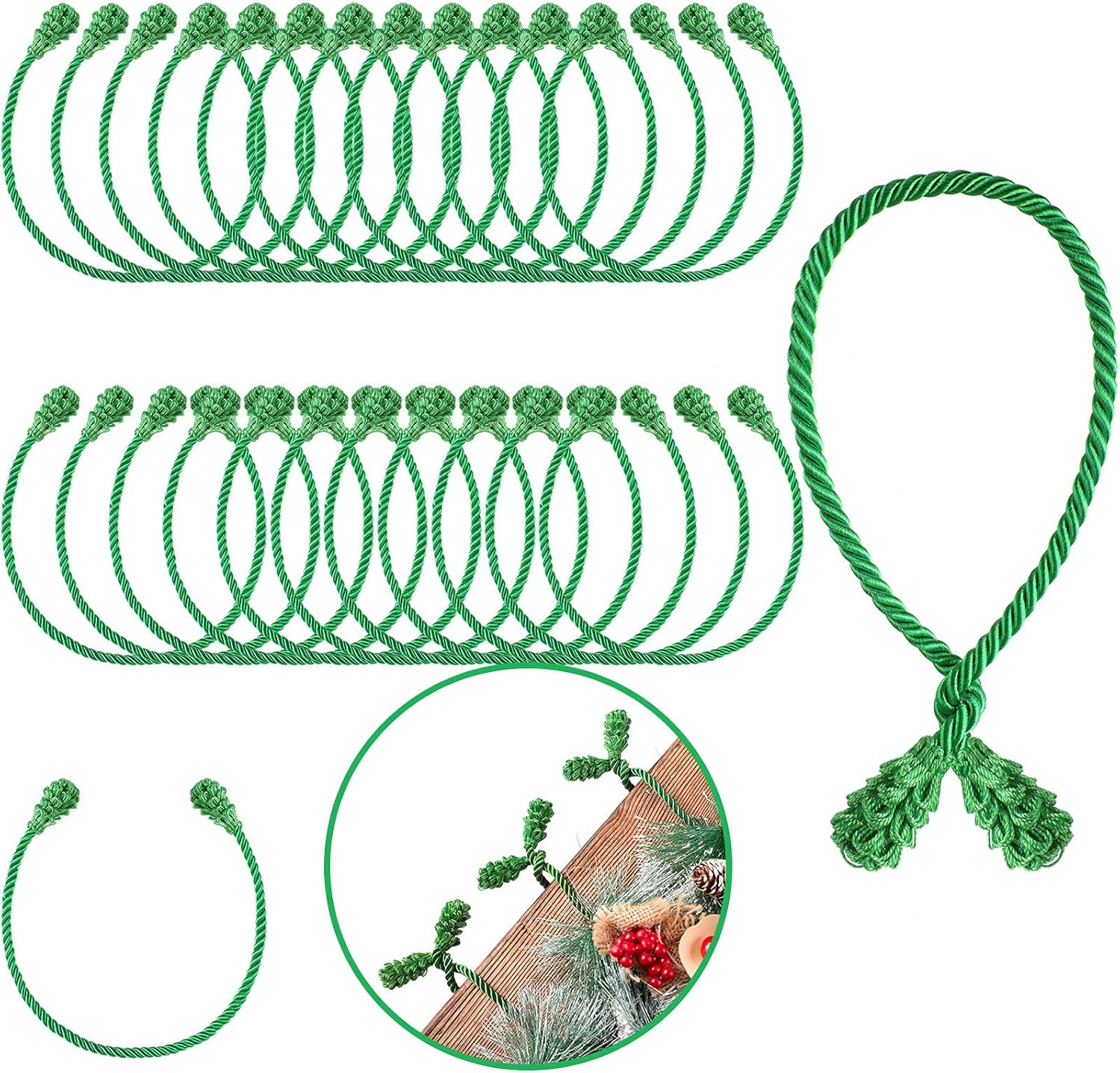 Wreaths, Garlands & Swags - Shappy Christmas Garland Ties Banister Ties Christmas Decorative Twist Ties Reusable and Flexible Twist Ties for Garland, Garland Ties for Banister Home Decoration(Green,24 Pieces)