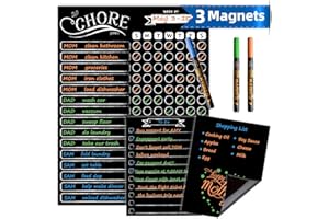 JJPRO Magnetic Chalkboard Reward Chore Chart – Black Dry Erase Refrigerator Responsibility Incentive Chart w/Bonus - Grocery List and Notepad for Kitchen Refrigerator
