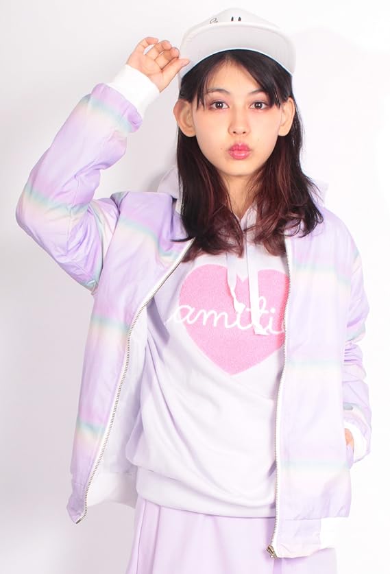 Amazon デコラティブ Decorative ゆめかわいいラベンダーベースの配色のオーバーシルエットma 1ブルゾン レディース 原宿系 青文字系 個性的 派手 奇抜 ダンス コート ジャケット 通販