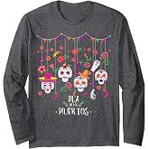 Vibrant Sugar Calavera Skulls Day of Dead Dia De Los Muertos Long Sleeve T-Shirt