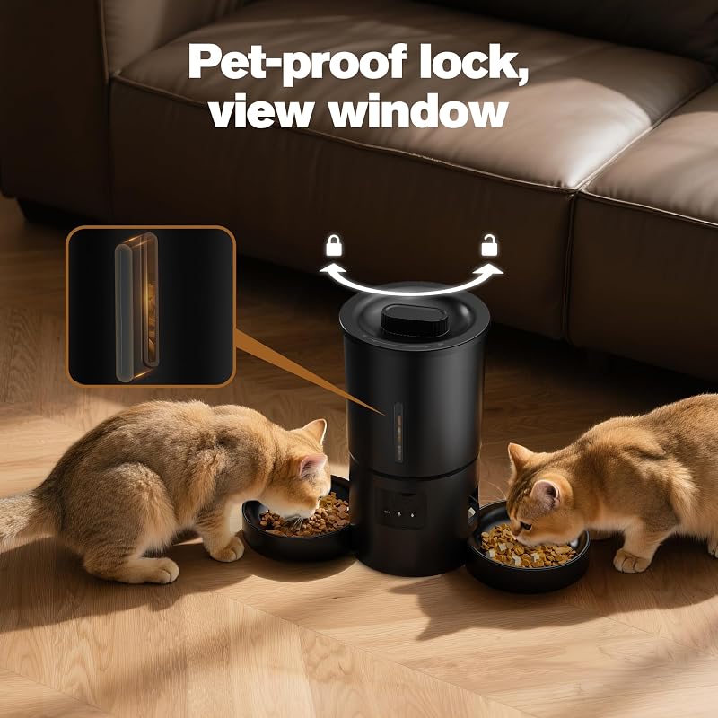Distributeur Croquettes Chat Automatique Double: Distributeur Automatique de Croquettes Chien/Chat 5L avec Minuterie WiFi 2.4G - Design Double Gamelle AONBOY avec APP pour Multi-Chats & Chiens - Noir