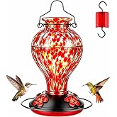 Tegarbed Hand Blown Glass Hummingbird Feeders for Outdoors Hanging, 24oz Wild Bird Nectar Feeder with Ant Moat and Perch, Bee
