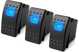 MGI SpeedWare 3-Pack Marine Rocker Switches with Illuminated LED, 20A 12vDC, SPST Momentary (ON)/Off - Blue