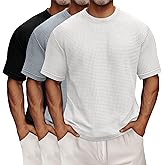 Riyiper 3 Pack Men's Big and Tall Waffle T Shirts, Short Sleeve Crew Neck Tops Casual Textured Knit Pullover Lightweight Tees