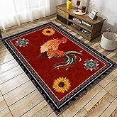 UNREASTO Rustic Rooster Area Rug, 3x5ft, Vintage Sunflower Floral Farmhouse Rooster Red Black Border Non-Slip Floor Rug, Washable Rug for Living Room Bedroom Kitchen Farmhouse Office Home Decor