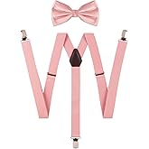 TIE G Solid Color Men's Suspender + Woven Bow Tie Set for Wedding : Vivid Color, Adjustable Brace, Strong Clip, Elastic Band