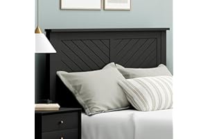 ComfIQ Serene Poplar Wood Queen Size Headboard in Black, Modern Farmhouse Panel with Chevron Scoring, Casual Coastal Style, Easy Assembly, Quality Materials